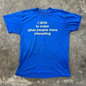 80s Vintage Beer Graphic Tee Mens Large Funny Saying Short Sleeve Blue Shirt